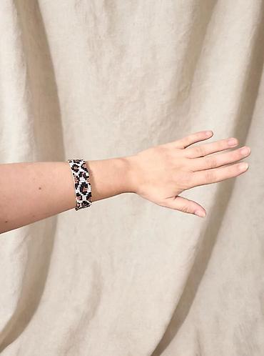 Bilərziklər: Şüşə muncuqdan toxunmuş qolbaq – leopard naxışlı - Material: xırda — 6