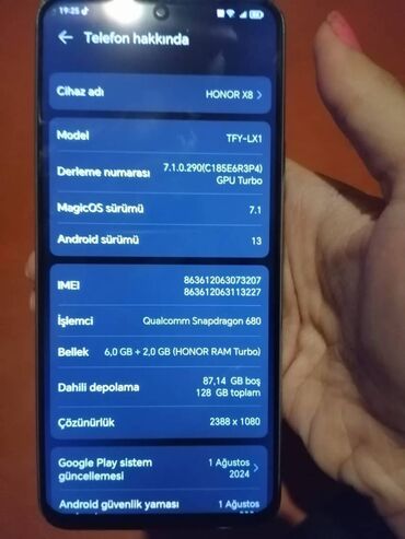 honor 90 pro irşad: Honor X8, 128 GB, Barmaq izi, Face ID, Sensor