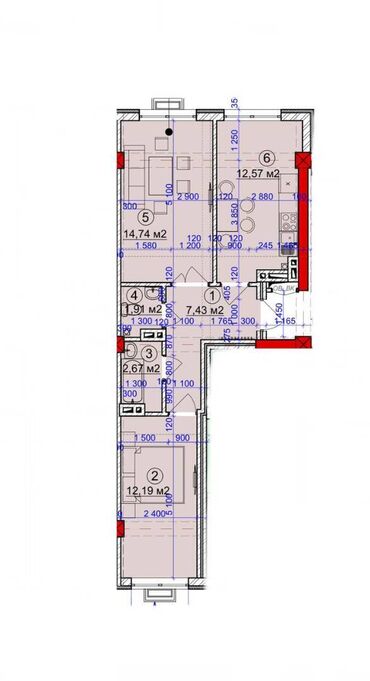 Продажа квартир: 2 комнаты, 50 м², Элитка, 1 этаж, ПСО (под самоотделку)