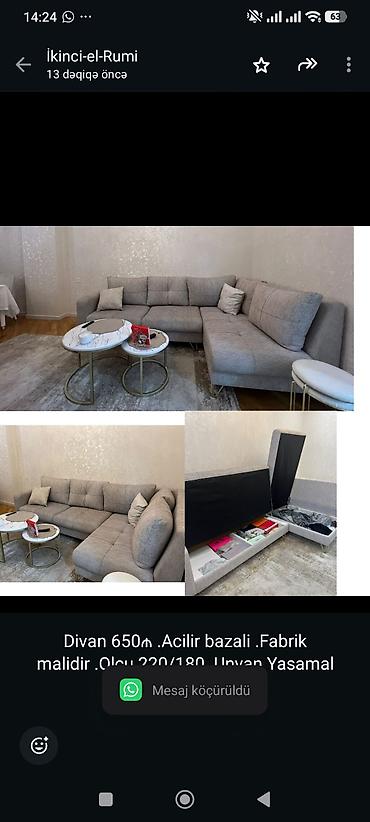 Divan 650₼ .Acilir bazali .Fabrik malidir .Olcu 220/180 .Unvan Yasamal