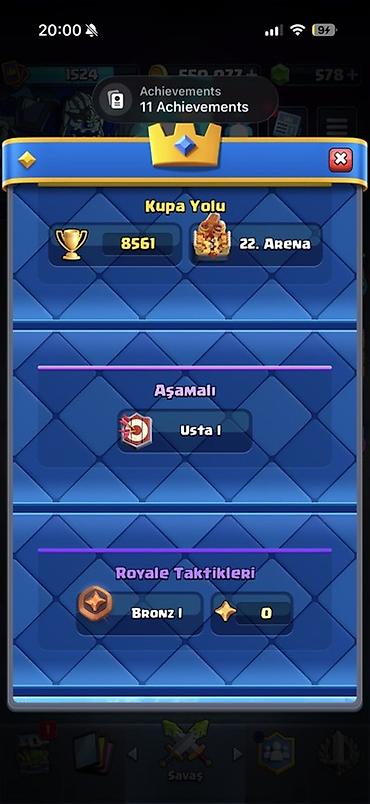 Clash Royale hesabı - Kupa Yolu: 8561 kupa, 22-ci Arena - Aşamalı