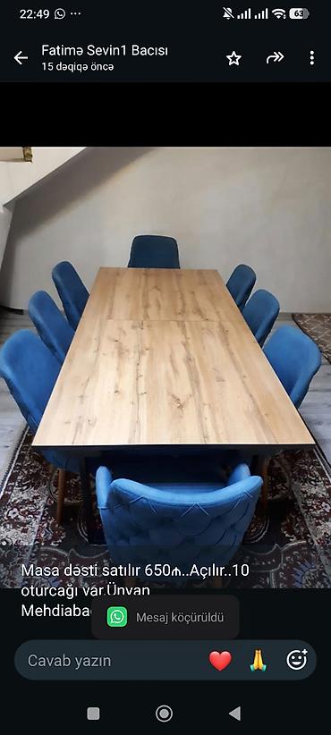 Masa dəsti satılır 650₼. Açılır. 10 oturcağı var.Ünvan