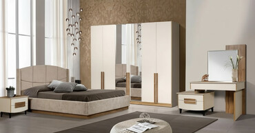 умничка тумбочка бригада: Спальный гарнитур, Двуспальная кровать, цвет - Бежевый