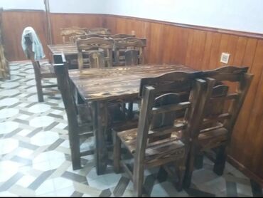 Sifarişlə restoran üçün masa və oturacaq dəstləri: Stullar ilə, Kvadrat masa, 4 nəfər — 12