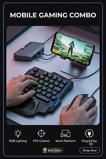 Игровой комплект для смартфонов и ПК: однорукая клавиатура + проводная