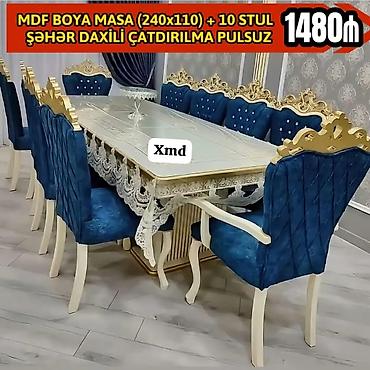 drel dəsti: Məhsul: MDF boya masa dəsti + 10 stul - Masa ölçüsü: 240 x 110 sm - — 1