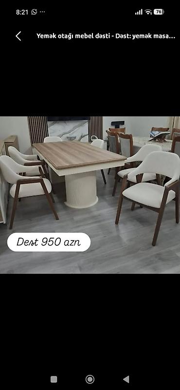 sdullar: Yemək otağı mebel dəsti - Dəst tərkibi: geniş yemək masası + 4 ədəd — 1