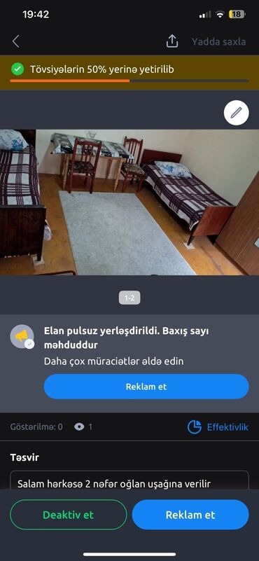 Чайники: Kirayə üçün otaq - İki tək çarpayılı, səliqəli otaq -