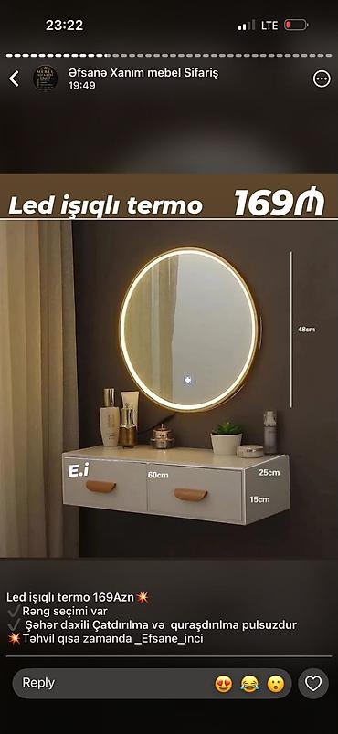 işlənmiş termolar: Led işıqlı termo güzgü və asma konsol - Dairəvi LED işıqlı güzgü — 1