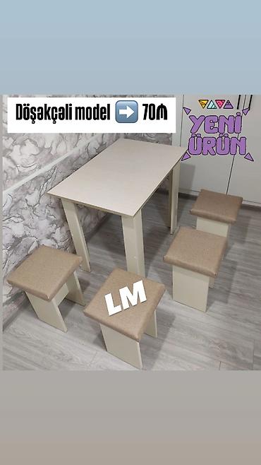 Mətbəx üçün kompakt masa və 4 taburet dəsti. Xüsusiyyətlər: - Model
