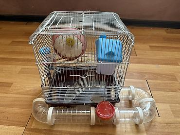 Зоотовары: Hamster üçün tam dəst 2 mərtəbə qəfəs - Metall karkaslı, çıxarılan — 1