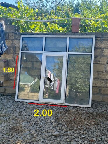 pencere setkası: İşlənmiş İki qat şüşə paketi Plastik pəncərə, Еni: 200 sm, Uzunluğu: 180 sm, Pulsuz quraşdırma