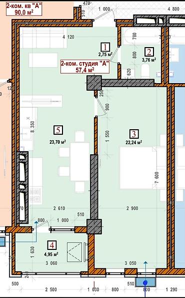 космическая: 2 комнаты, 57 м², Нижний Джал (Джал-23) Элитка, 9 этаж, ПСО (под самоотделку) — 2