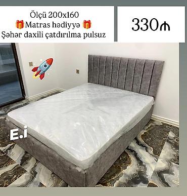 taxt doseyi: Yataq dəsti – 200x160 sm - Yumşaq, parça ilə üzlənmiş boz rəngli — 1