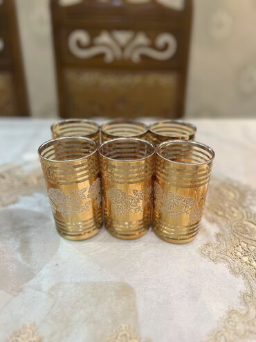 nimçe nedir: Стаканы, цвет - Золотой, Стекло, Набор из 6 шт., 200 мл, СССР