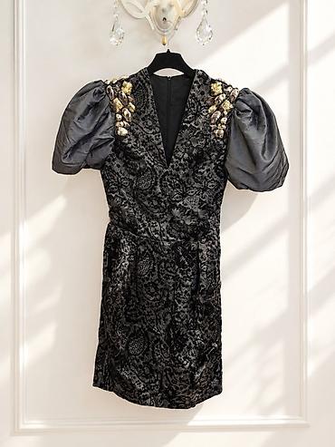 Qara-gümüş tonlarda qısa ziyafət donu - Material: məxməri görünüşlü