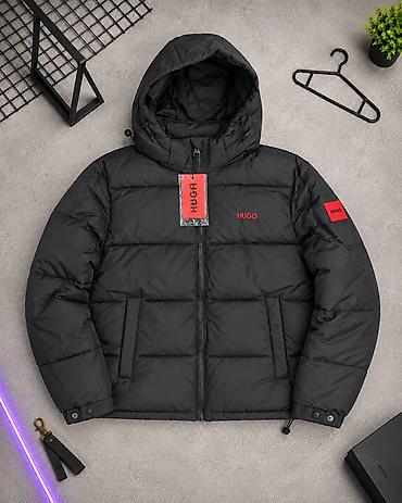 фирмы пуховиков: Зимняя Мужская пуховая куртка HUGO BOSS (чёрная) цена: 4700 — 4