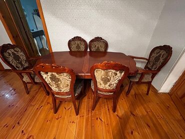 Mətbəx mebeli: Qonaq otağı üçün, İşlənmiş, Açılan, Dördbucaq masa, 8 stul