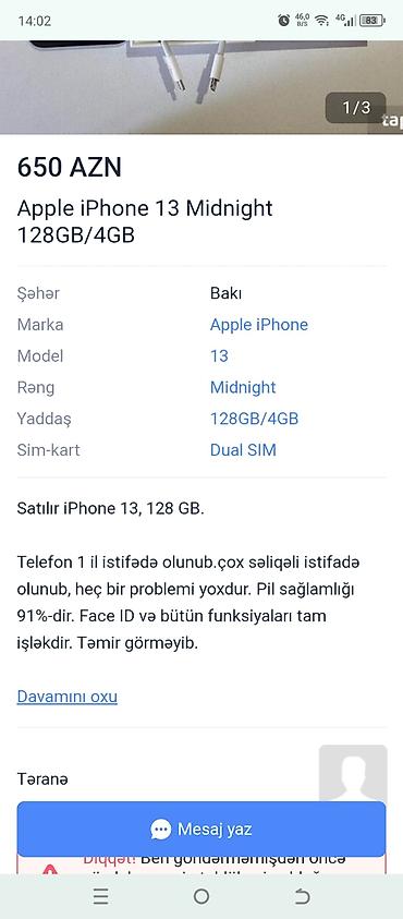 IPhone 13, 128 GB, Midnight, Face ID lalafo.az -da IPhone 13, 128 GB, Midnight, Face ID