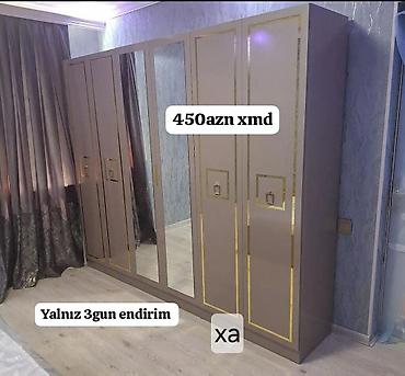 6 qapılı geyim şkafı - Rəng: açıq bej/boz tonlarda, qızılı dekor