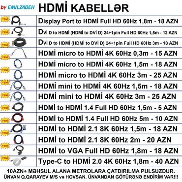 Soyutma sistemləri: Hdmi kabellər ünvandan götürənə endi̇ri̇m var!!! 📍ünvan: qara qarayev