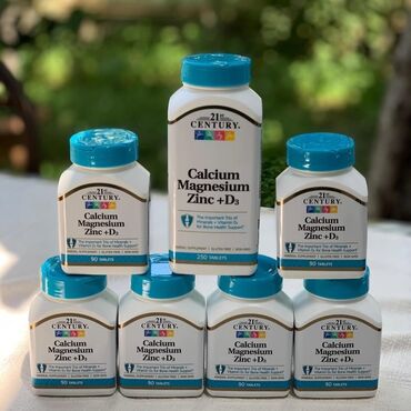 Vitaminlər və BAƏ: 21st Century markalı "Calcium Magnesium Zinc + D3" qida əlavəsi, sümük