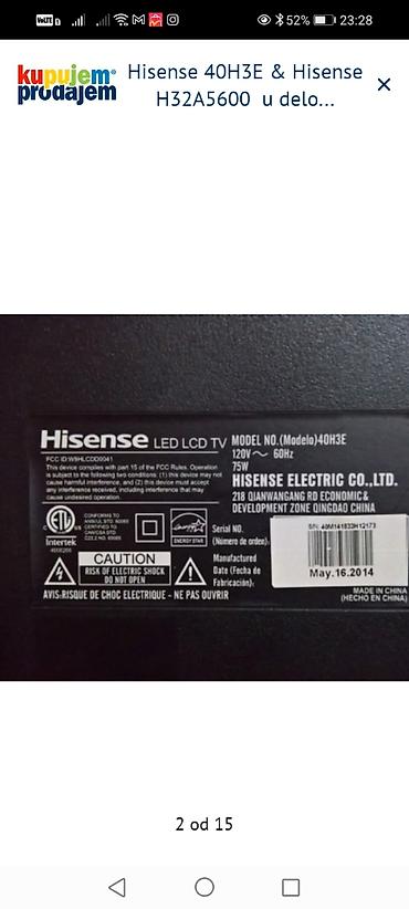 Matične ploče: Hisense televizori – delovi 1) Hisense 40H3E – delovi: - Main board — 3