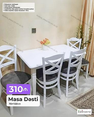 Məhsul: Masa Dəsti - Ölçü: 70×120 sm - Dəst: 1 masa + 4 stul -