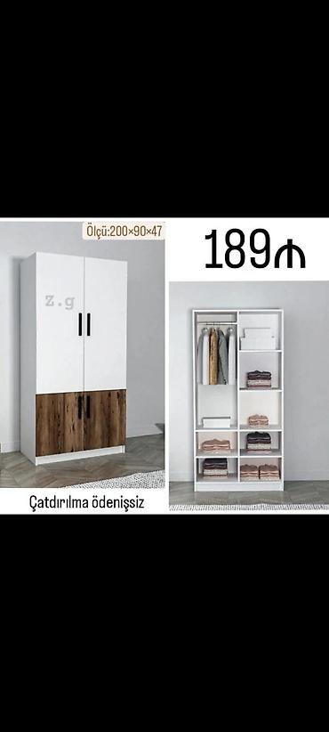 dehliz dolabları: İkiqapılı paltar dolabı - Ölçü: 200 × 90 × 47 sm - Rəng və dizayn: ağ — 1