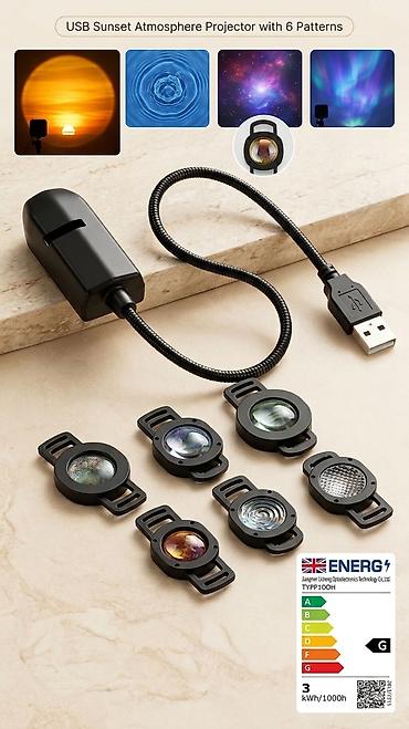 20 yanvara aid şekil: USB Sunset Atmosphere Projector – 6 dəyişən naxışlı Xüsusiyyətlər: - — 1