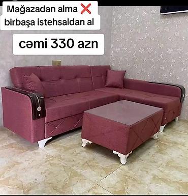 masa ve stullar: Künc divan dəsti – bordo rəngdə, müasir dizayn. - Künc formasında — 1