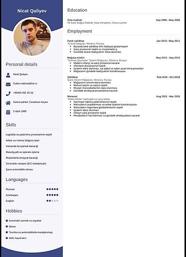 part time i: Satış meneceri, Kişi, 37 yaş, 5 ildən artıq təcrübə — 1