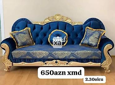 Klassik üslubda 3 nəfərlik salon divanı - Rəng: Kral mavisi, qızılı
