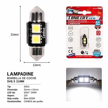 KMT Auto LED lampa sa dvostrukim vrhom 31 mm, 2SMD – belo svetlo -