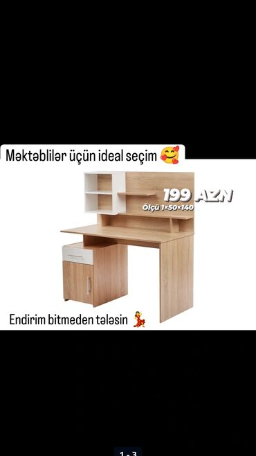 masa qiymətləri: *Məktəbli yazı masası* *Yeni sifarişlə hazırlanır* *Ölçü 1×50×140