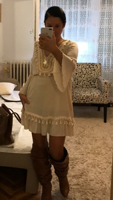 haljine za svadbu 2023: M (EU 38), color - Beige, Cocktail, Long sleeves