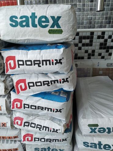 Digər tikinti materialları: Satex və Pormix markalı müxtəlif növ tikinti yapışdırıcıları və