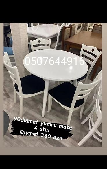 Masa və oturacaq dəstləri: Mətbəx üçün, Yeni, Açılmayan, Yumru masa, 4 stul — 10