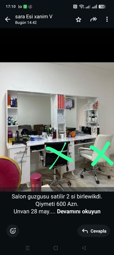 Mətbəx mebeli: Salon guzgusu satilir 2 si birlewikdi. Qiymeti 600 Azn. Unvan 28 may