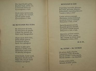 Книги и журналы: “Yanan qar” romanı (H.Mirələmov), “Nuh, gəminə götür bizi” və “Tanrı — 9