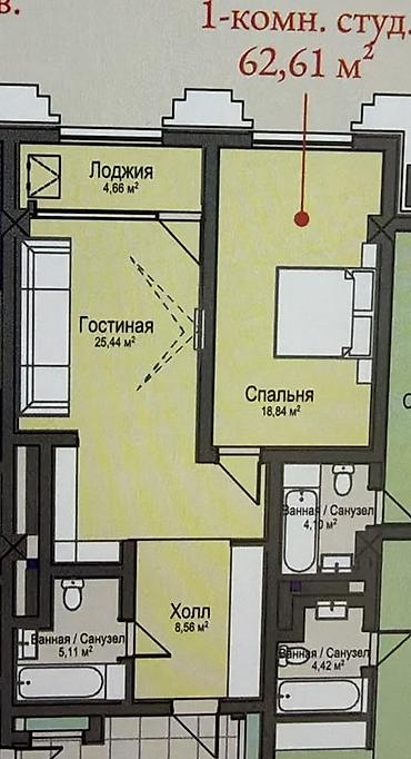 1 комната, 62 м², Асанбай мкр Элитка, 5 этаж, Требуется ремонт at lalafo.kg 1 комната, 62 м², Асанбай мкр Элитка, 5 этаж, Требуется ремонт