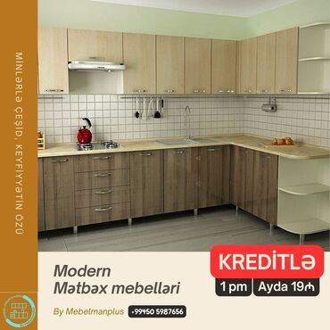 Sifarişlə mətbəx mebeli: Sifarişlə mətbəx dəsti, Özü çəkən petlələr, Parlaq laminat, Kredit var, Pulsuz çatdırılma — 7