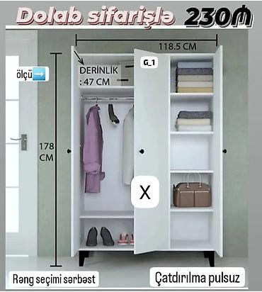 paltar refi: Düz dolab, Paltar üçün, Açılan, Korpuslu, 2 qapılı — 1