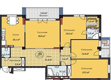 Продажа квартир: 4 комнаты, 171 м², Элитка, 8 этаж, Готовая ПСО (под самоотделку) — 3