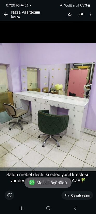 Salon, tibbi mebel dəsti: Salon mebel desti iki eded yasil kreslosu var dest 550 azn. Sumqayıt