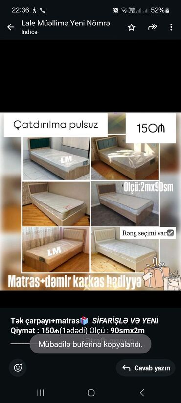 2 спальная кровать: Birnəfərlik, Bazasız, Pulsuz matras