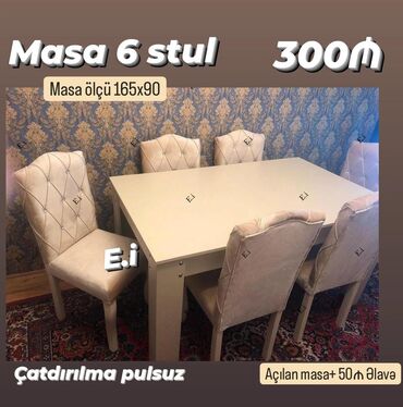 qonaq mebel desti: *Masa dəsti / Masa 6 stul 300Azn💥* ✔️Rəng seçimi var ✔️ *Şəhər daxili