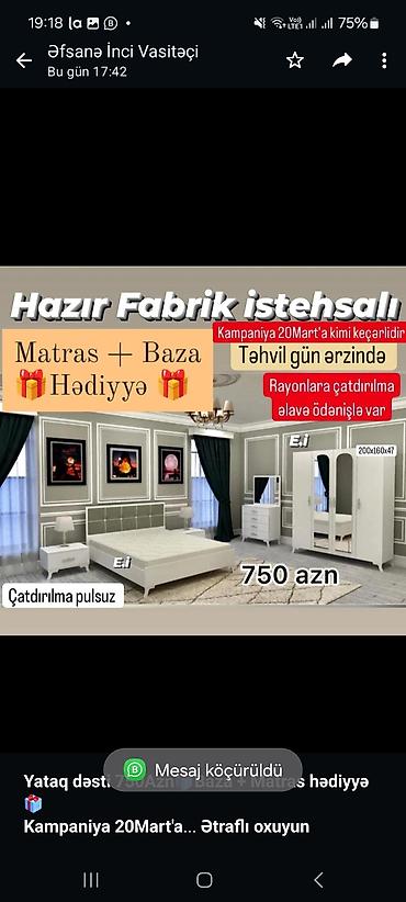 matraş: *Yataq dəsti 750Azn🎁Baza + Matras hədiyyə🎁* *Kampaniya 20Mart'a kimi — 5