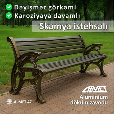 Sifarişlə bağ yelləncəkləri: Alüminium + kompozit taxta. Skameyka istehsalı. Görkəmini zamanla
