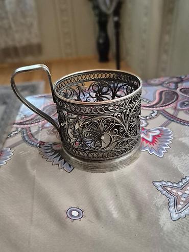 Qab-qacaq və mətbəx ləvazimatları: Gümüşü rəngdə metal fincanaltı (stəkan tutacağı) - Material: metal — 2